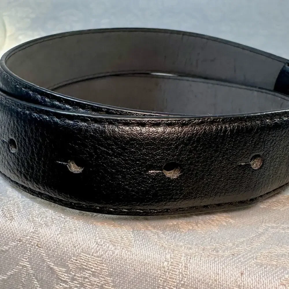 Black Leather Belt with Silver Buckle 37.5 inch